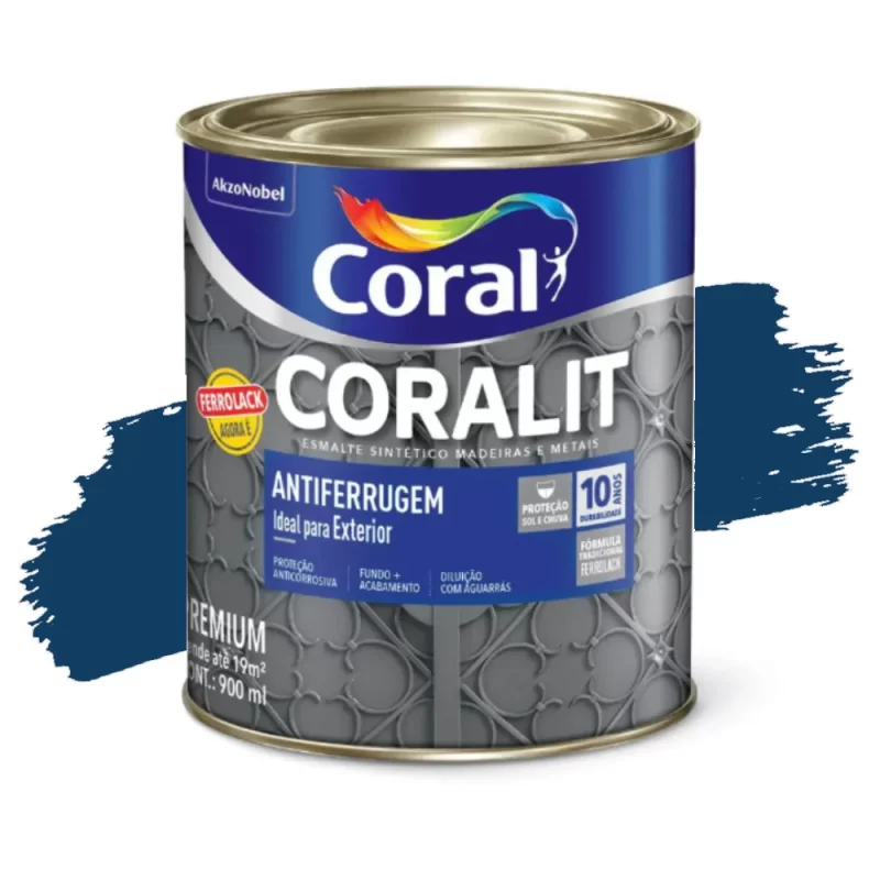 TINTA ESMALTE ANTIFERRUGEM CORALIT 900ML AZUL DEL REY-RIO CORAL