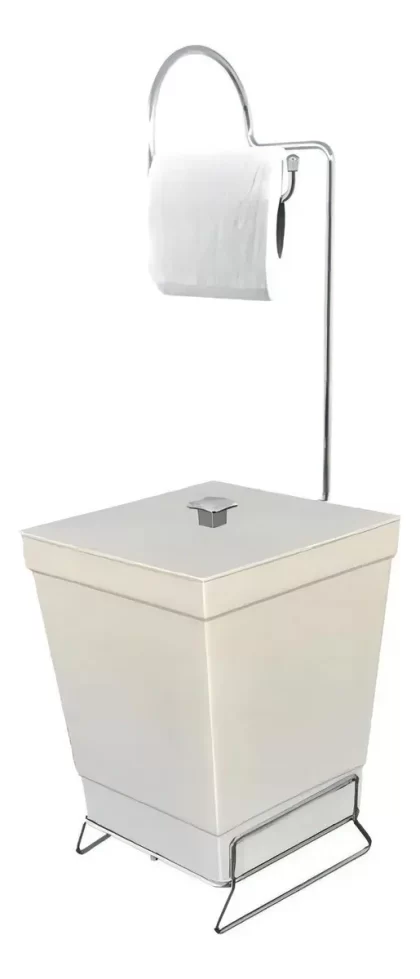 SUPORTE PARA PAPEL HIGIENICO COM LIXEIRA COR AREIA-STOLF ARTEFATOS