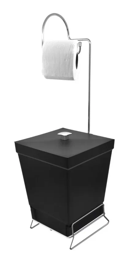 SUPORTE PARA PAPEL HIGIENICO COM LIXEIRA COR PRETO-STOLF ARTEFATOS