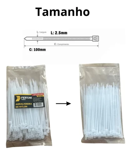ABRACADEIRA DE NYLON BRANCA 2,5MMX200MM COM 100 UNIDADES-FERTAK