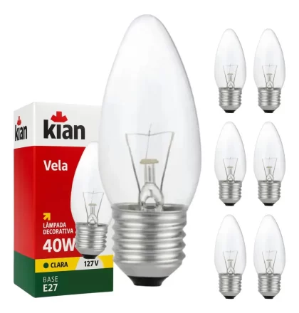 LAMPADA INCANDESCENTE VELA LISA E27 40W CLARA-KIAN