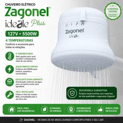 CHUVEIRO DUCHA ID 4T 5500W 127V-ZAGONEL