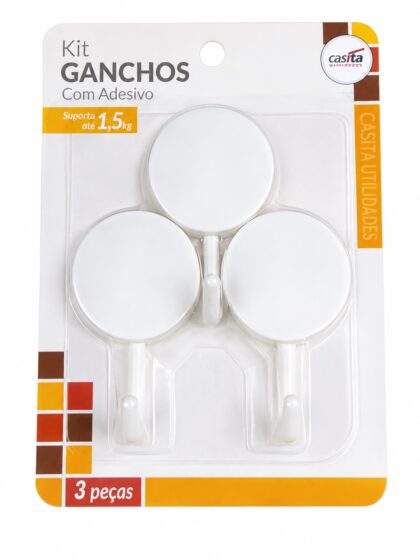 KIT GANCHO ADESIVO COM 3 PECAS PLASTICO-CASITA