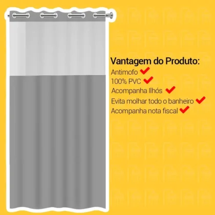CORTINA BOX COM VISOR TRANSPARENTE CINZA-VIDA PRATIKA