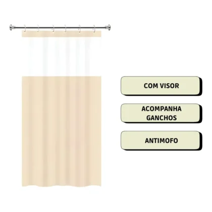 CORTINA BOX COM VISOR TRANSPARENTE BEGE-VIDA PRATIKA