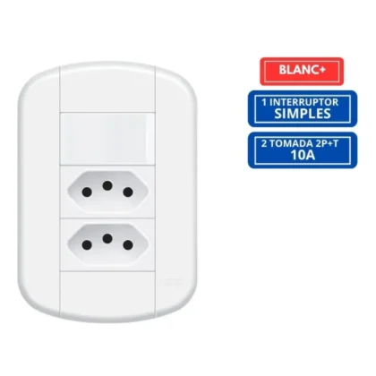 INTERRUPTOR SIMPLES COM 2 TOMADAS 10A 2P+T BLANC+-FAME