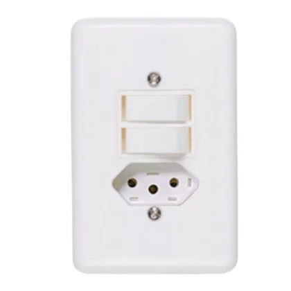 2 INTERRUPTOR SIMPLES COM TOMADA FIXA 10A  COM PLACA 4X2-ILUMI