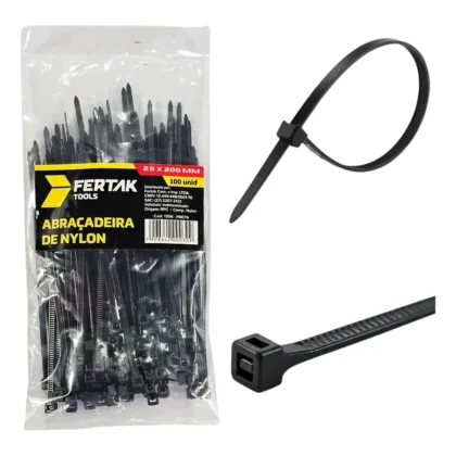 ABRACADEIRA DE NYLON 2,5MMX200MM PRETA COM 100PCS-FERTAK