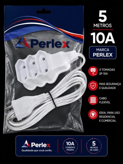 EXTENSAO TRIPLA EROS 5 METROS BRANCA-PERLEX