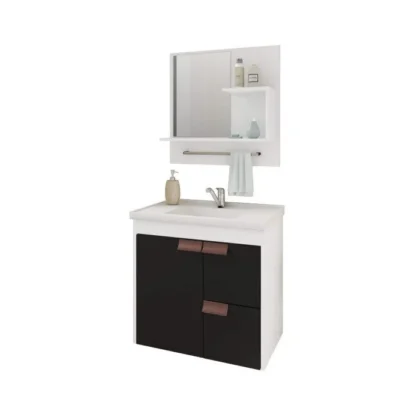 ARMARIO TULIPA 59CM COM ESPELHO PRETO E BRANCO-MGM