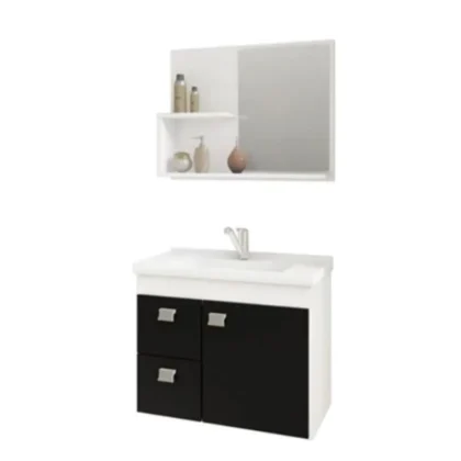 ARMARIO HORTENCIA BRANCO/PRETO 55CM COM ESPELHO-MGM