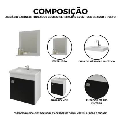 ARMARIO IRIS 44CM BRANCO/PRETO COM ESPELHO-MGM