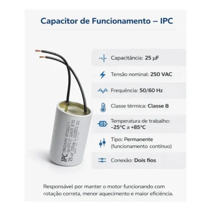 CAPACITOR SIMPLES 2 FIOS 25UF 250VAC-RIMA