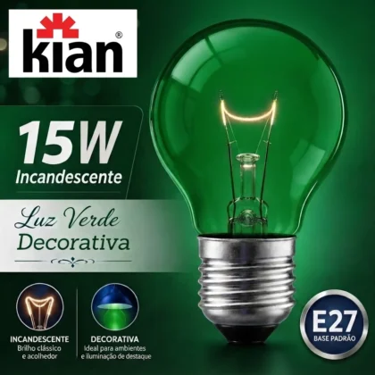 LAMPADA BOLINHA 15W 127V E27 VERDE-KIAN